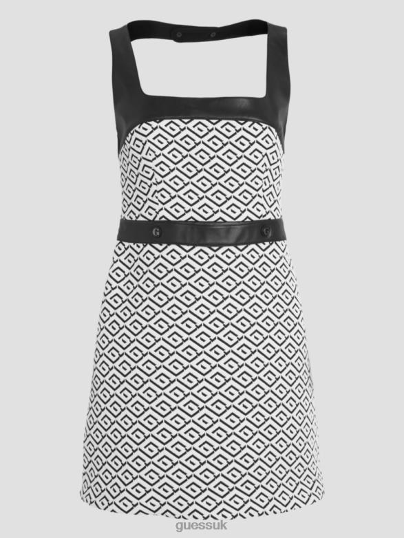GUESS Women Adele Geometric Dress Geo Logo Jqd White/Black Apparel V28V6684