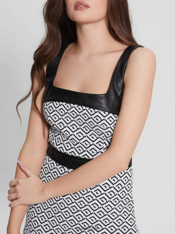 GUESS Women Adele Geometric Dress Geo Logo Jqd White/Black Apparel V28V6684