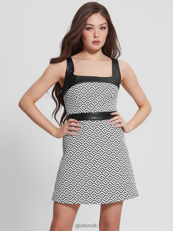 GUESS Women Adele Geometric Dress Geo Logo Jqd White/Black Apparel V28V6684