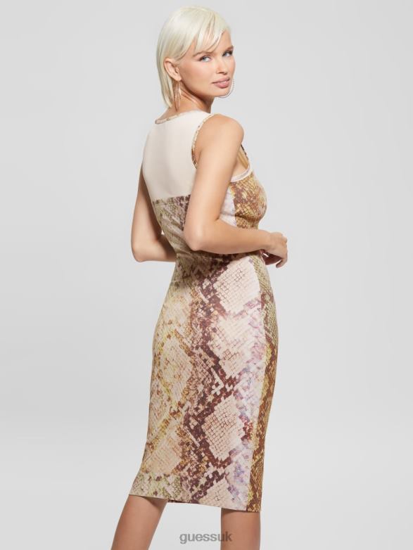 GUESS Women Amanda Snakeskin Dress Glam Snake Print Apparel V28V6595