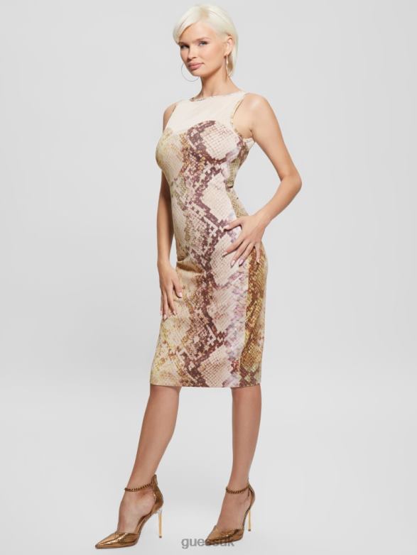 GUESS Women Amanda Snakeskin Dress Glam Snake Print Apparel V28V6595