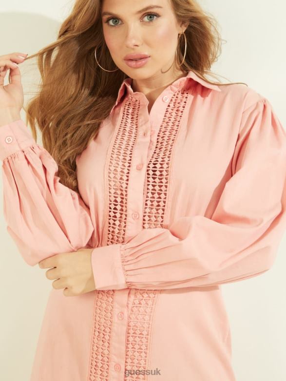 GUESS Women Amandine Eyelet Dress Peach Creme Apparel V28V6905