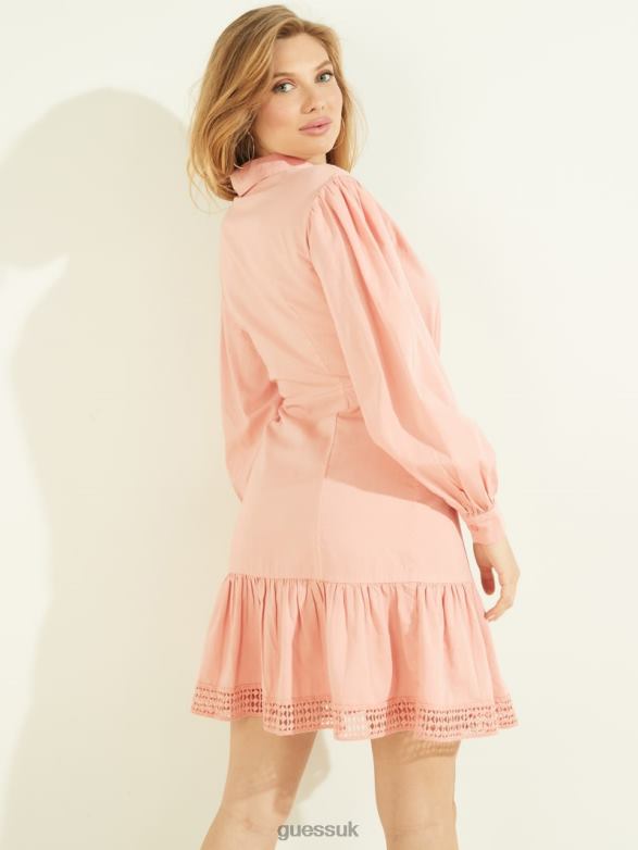 GUESS Women Amandine Eyelet Dress Peach Creme Apparel V28V6905