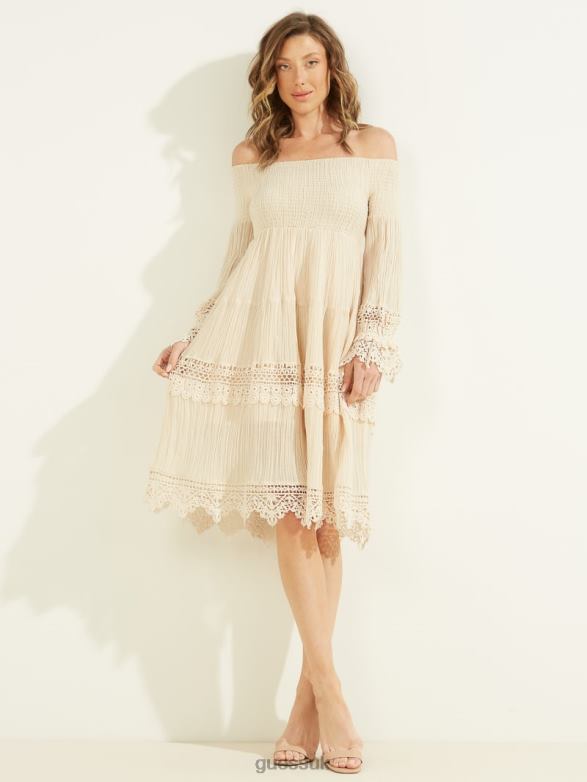 GUESS Women Amber Off-the-Shoulder Dress Butter Icecream Apparel V28V6790