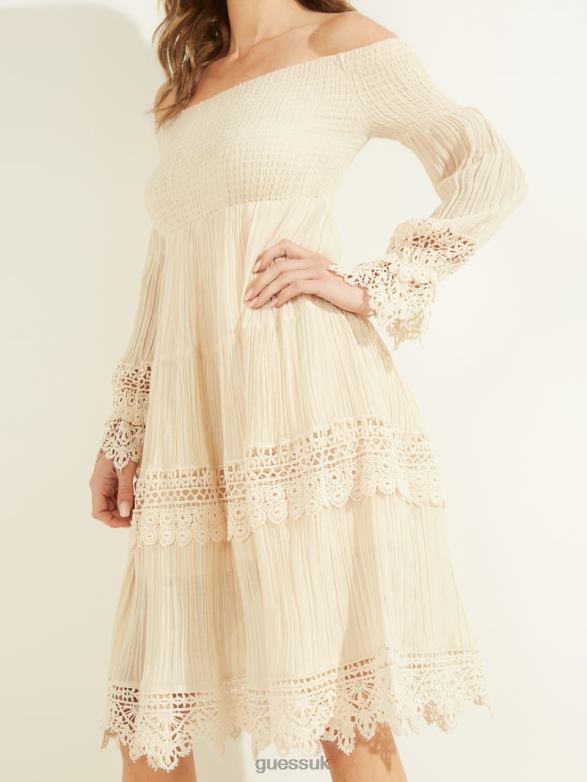 GUESS Women Amber Off-the-Shoulder Dress Butter Icecream Apparel V28V6790