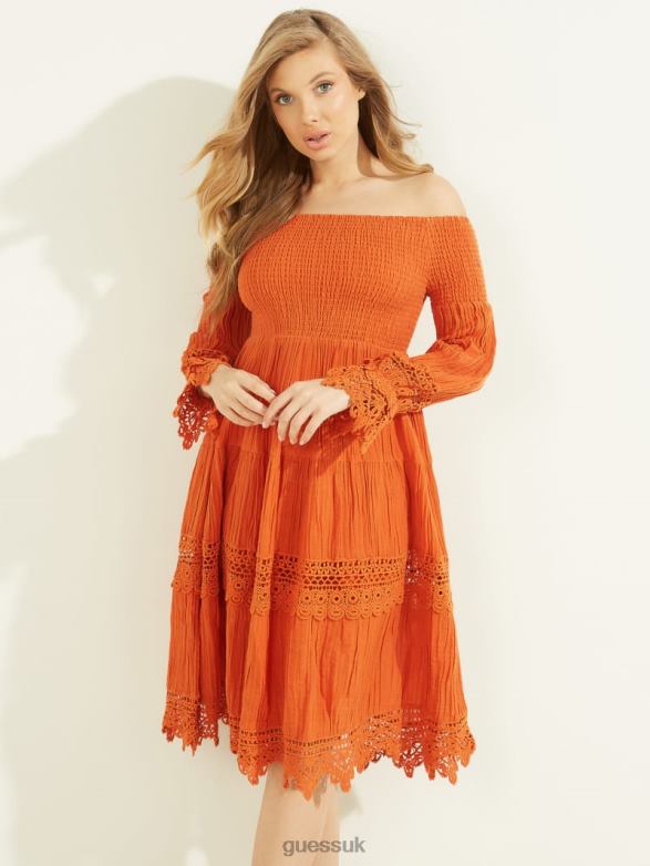 GUESS Women Amber Off-the-Shoulder Dress Gold Blaze Multi Apparel V28V6729