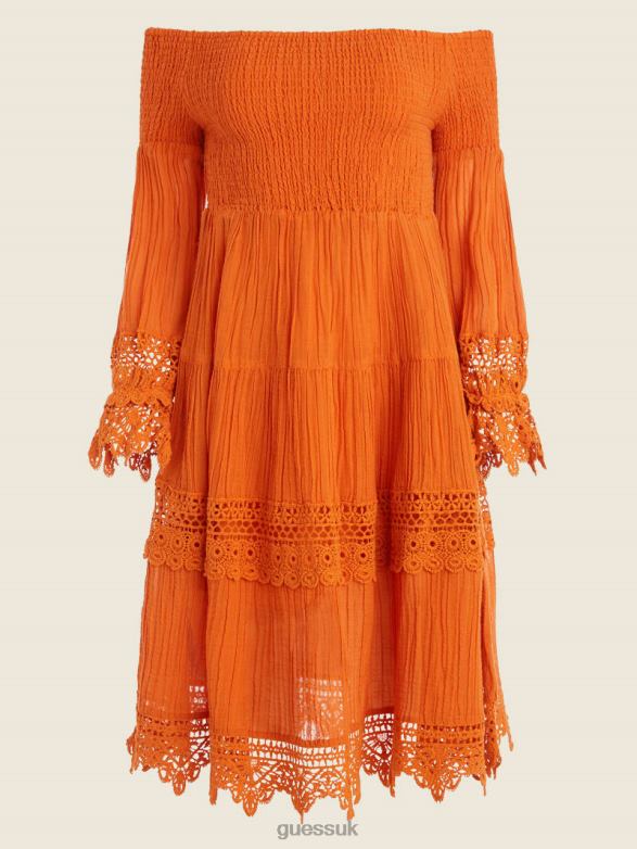 GUESS Women Amber Off-the-Shoulder Dress Gold Blaze Multi Apparel V28V6729