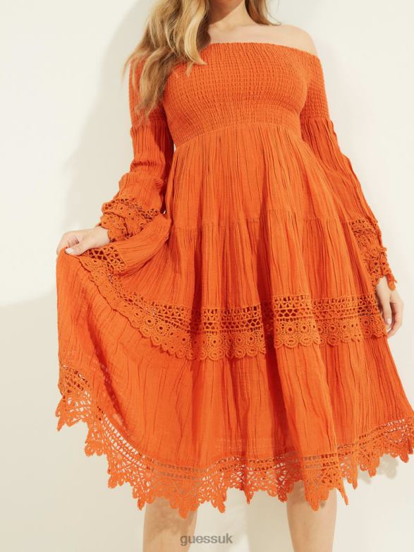 GUESS Women Amber Off-the-Shoulder Dress Gold Blaze Multi Apparel V28V6729