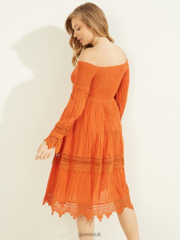 GUESS Women Amber Off-the-Shoulder Dress Gold Blaze Multi Apparel V28V6729