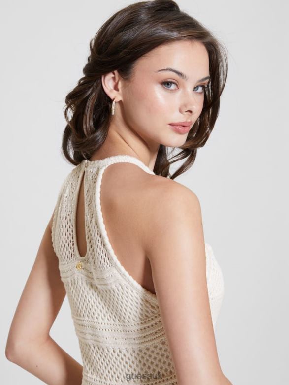 GUESS Women Amelie Crochet Maxi Dress Dove White Apparel V28V6310