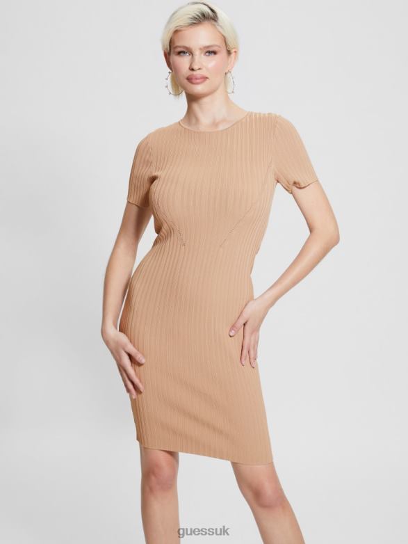 GUESS Women Anne Sweater Dress Khaki Tan Apparel V28V6582