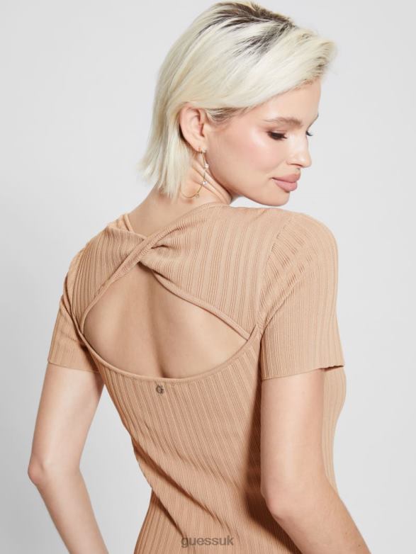 GUESS Women Anne Sweater Dress Khaki Tan Apparel V28V6582