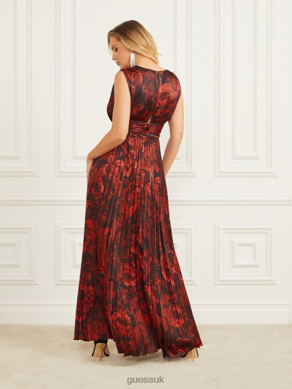 GUESS Women Annika Pleated Maxi Dress Passion Flower Print Apparel V28V6823
