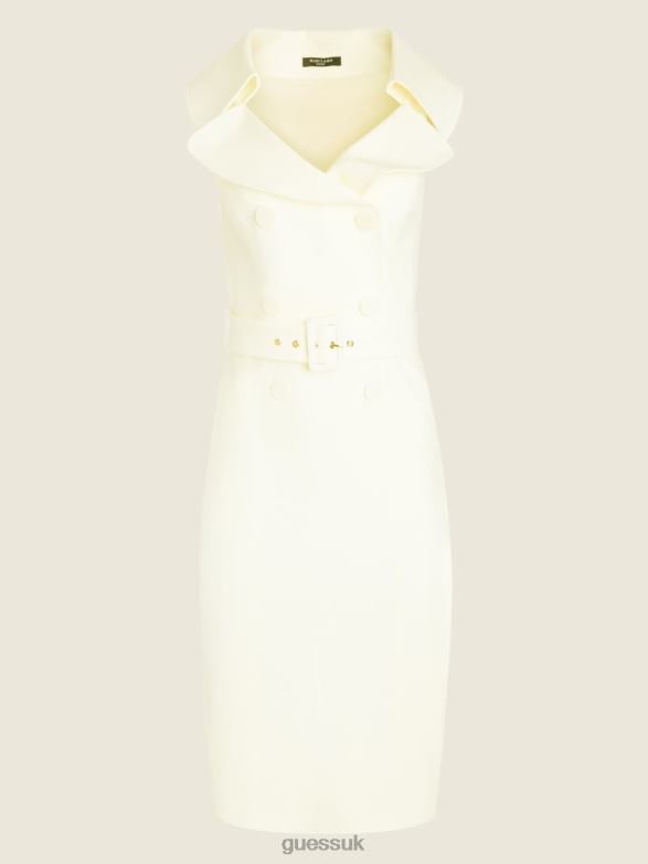 GUESS Women Audrey Portrait Neck Dress Pale Pearl Apparel V28V6682
