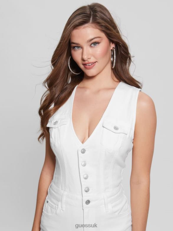 GUESS Women Bella Denim Romper Pure White Apparel V28V6236