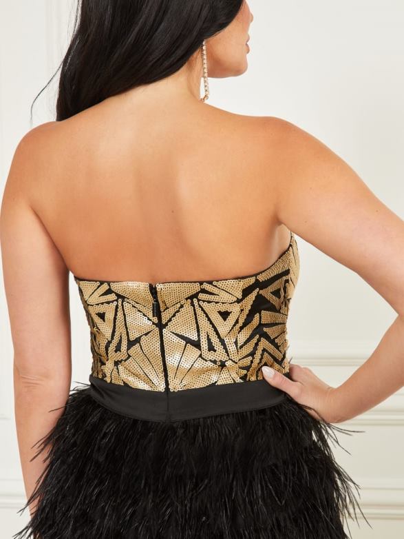 GUESS Women Bronwyn Feather Dress Black Apparel V28V6621