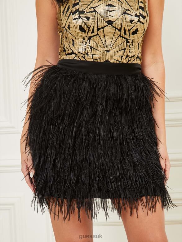 GUESS Women Bronwyn Feather Dress Black Apparel V28V6621