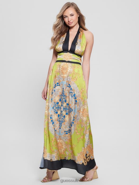 GUESS Women Capucine Maxi Dress Baroque Lime Apparel V28V6416