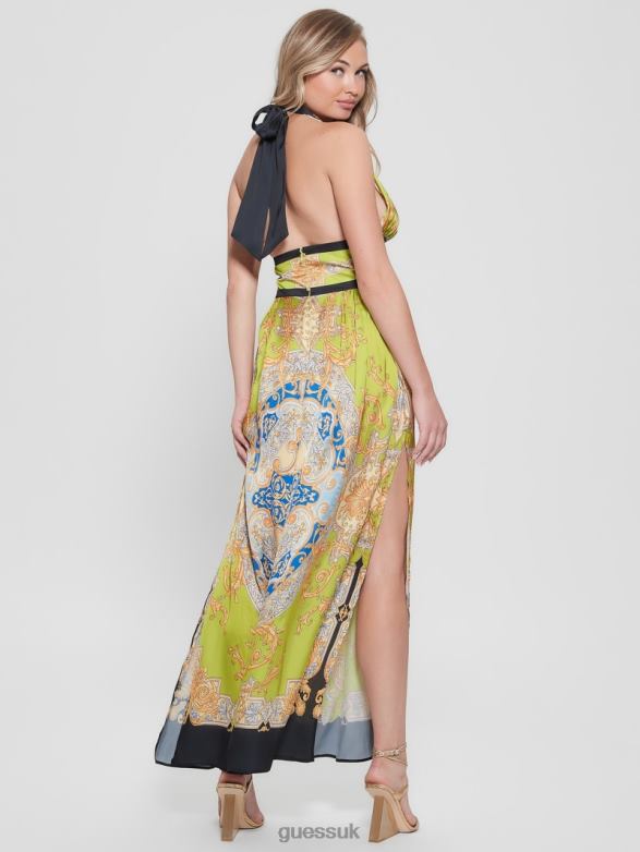 GUESS Women Capucine Maxi Dress Baroque Lime Apparel V28V6416
