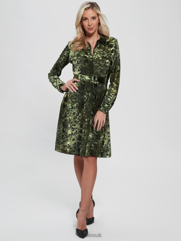 GUESS Women Ebonie Dress Burnout Velvet Military G Apparel V28V6876