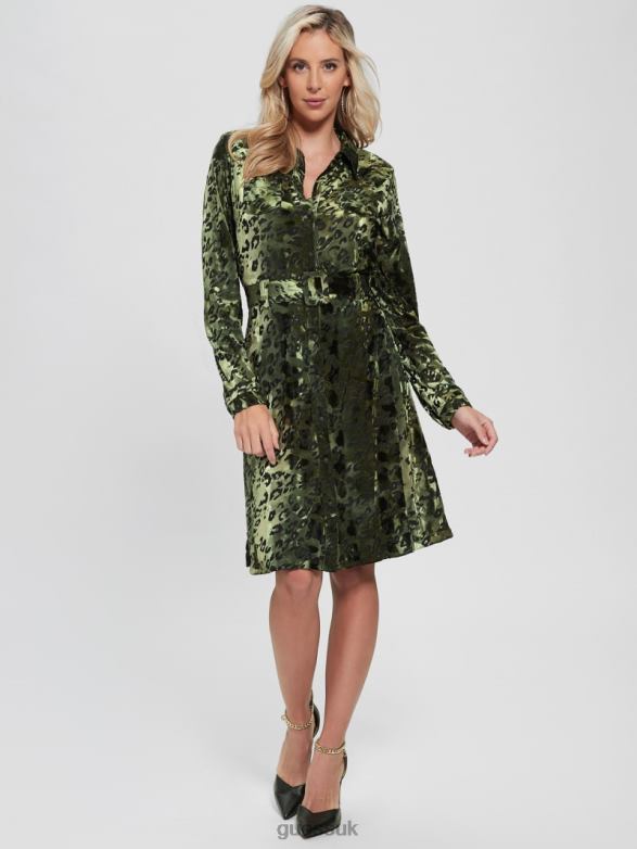 GUESS Women Ebonie Dress Burnout Velvet Military G Apparel V28V6876