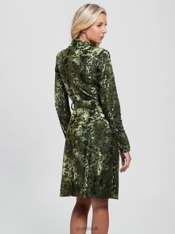 GUESS Women Ebonie Dress Burnout Velvet Military G Apparel V28V6876