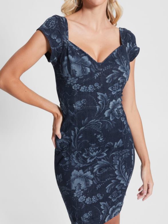 GUESS Women Eco Adie Denim Dress Wild Flower Laser Print Apparel V28V6292
