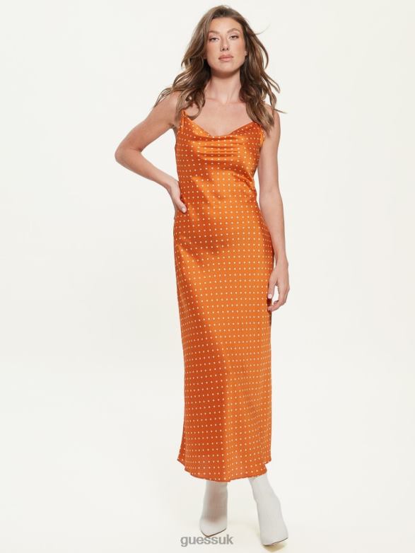 GUESS Women Eco Akilina Dress Dotmania Brassy Combo Apparel V28V6639