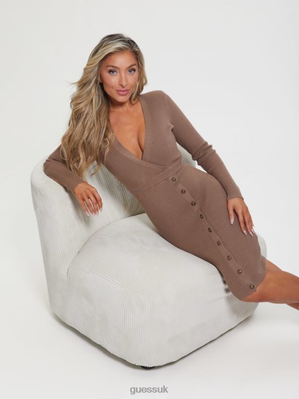 GUESS Women Eco Alexandra Sweater Dress Stone Taupe Apparel V28V6734