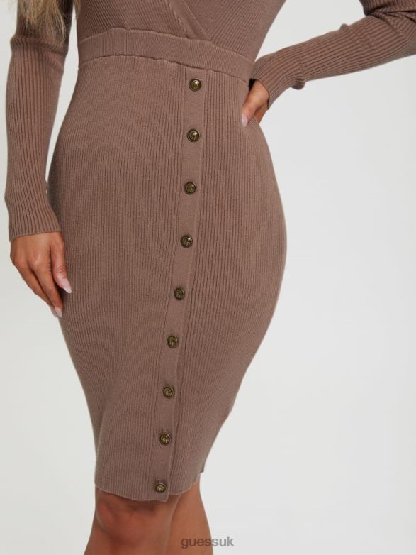 GUESS Women Eco Alexandra Sweater Dress Stone Taupe Apparel V28V6734