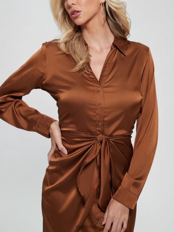 GUESS Women Eco Alya Dress Brown Leaf Apparel V28V6767