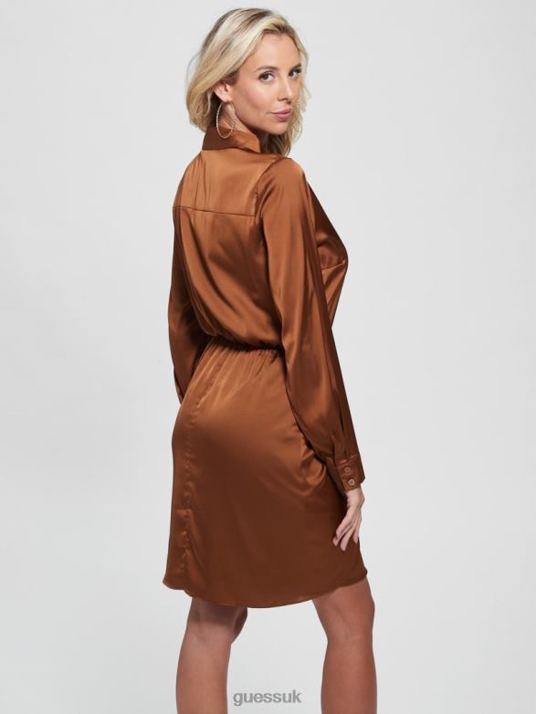 GUESS Women Eco Alya Dress Brown Leaf Apparel V28V6767