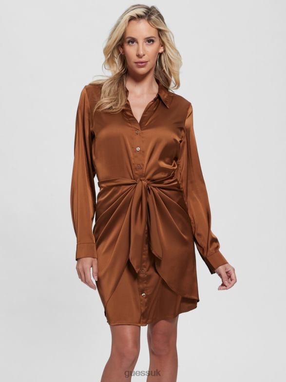 GUESS Women Eco Alya Dress Brown Leaf Apparel V28V6767