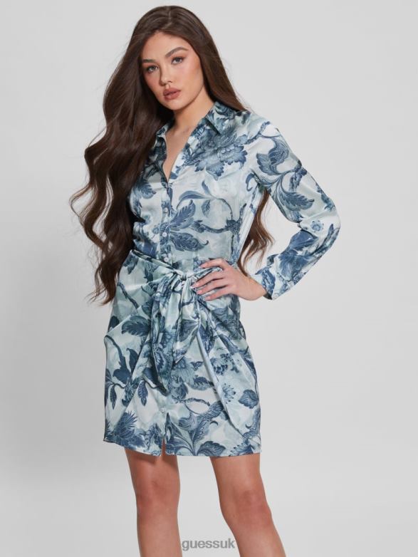 GUESS Women Eco Alya Printed Dress Porcelain Floral Print Bl Apparel V28V6740
