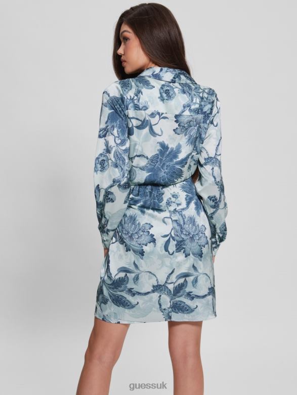 GUESS Women Eco Alya Printed Dress Porcelain Floral Print Bl Apparel V28V6740