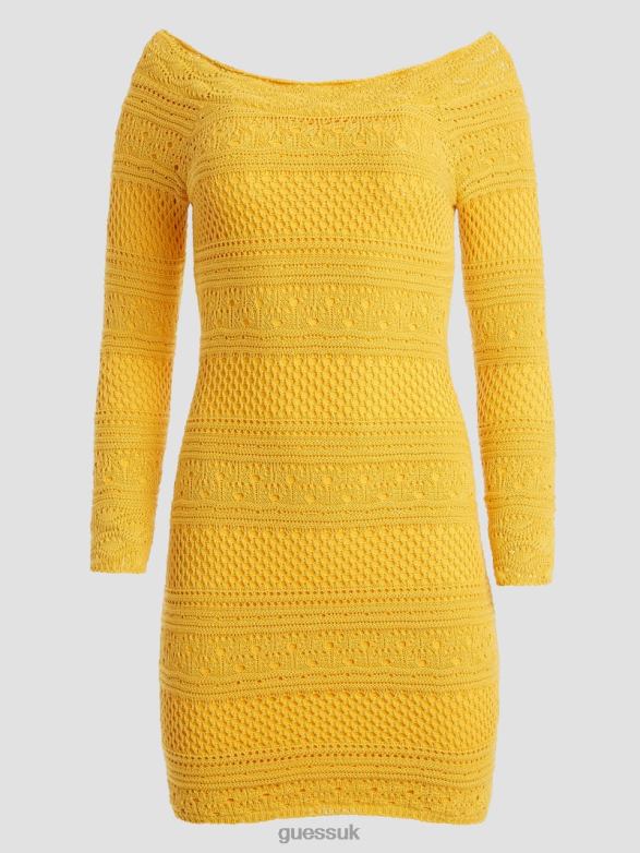 GUESS Women Eco Amelie Crochet Dress Laguna Yellow Apparel V28V6550