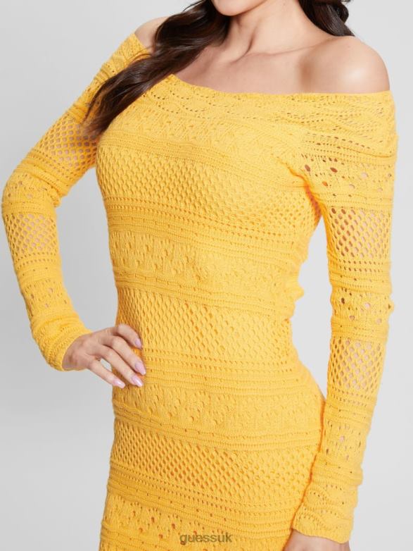 GUESS Women Eco Amelie Crochet Dress Laguna Yellow Apparel V28V6550