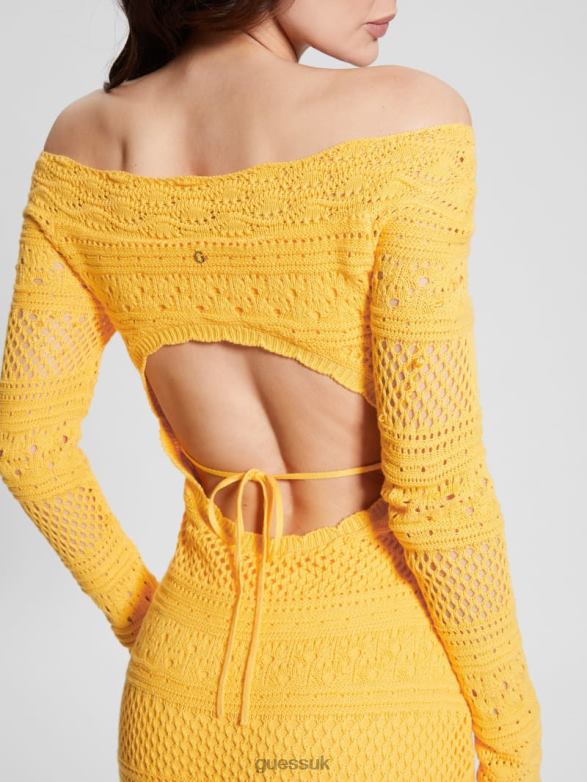 GUESS Women Eco Amelie Crochet Dress Laguna Yellow Apparel V28V6550