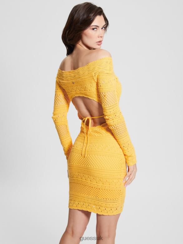 GUESS Women Eco Amelie Crochet Dress Laguna Yellow Apparel V28V6550