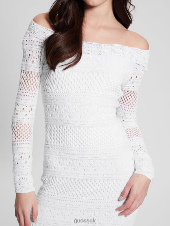 GUESS Women Eco Amelie Crochet Dress Pure White Apparel V28V6606