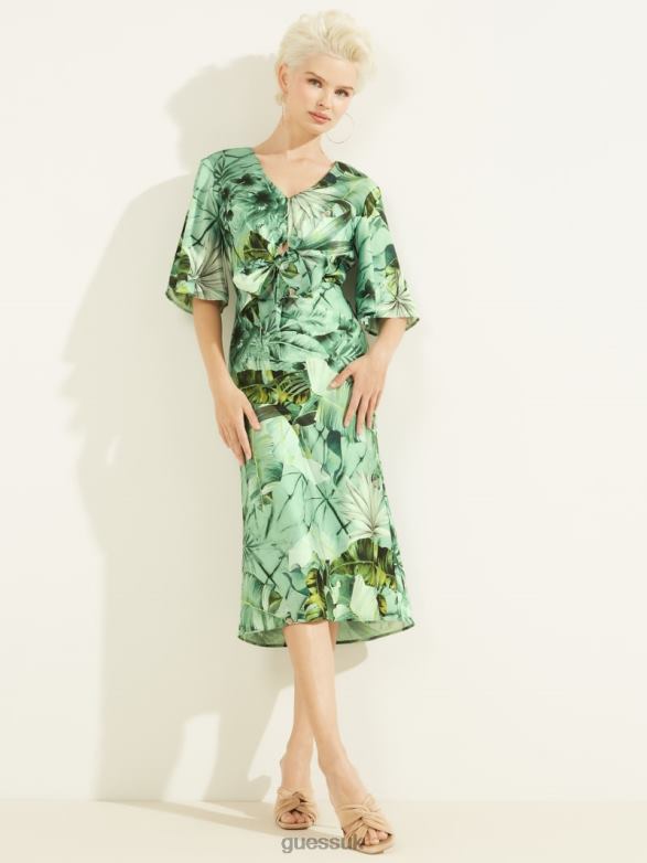 GUESS Women Eco Ariel Dress Banana Leaf Print Apparel V28V6841