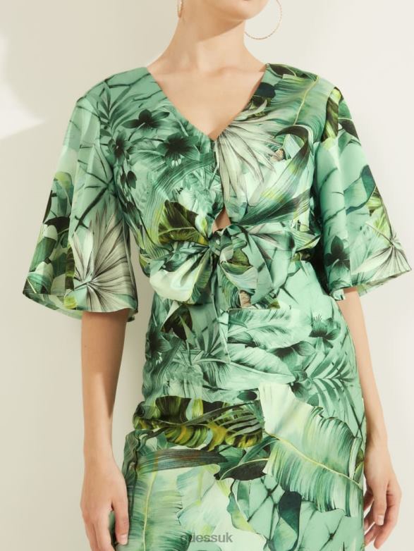 GUESS Women Eco Ariel Dress Banana Leaf Print Apparel V28V6841