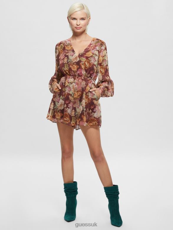GUESS Women Eco Candis Printed Romper Digital Tapestry Print Ma Apparel V28V6766