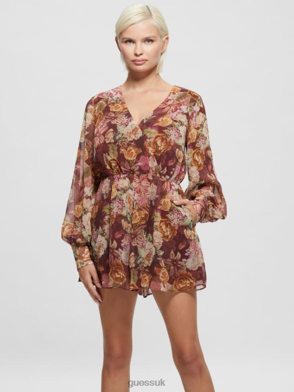 GUESS Women Eco Candis Printed Romper Digital Tapestry Print Ma Apparel V28V6766