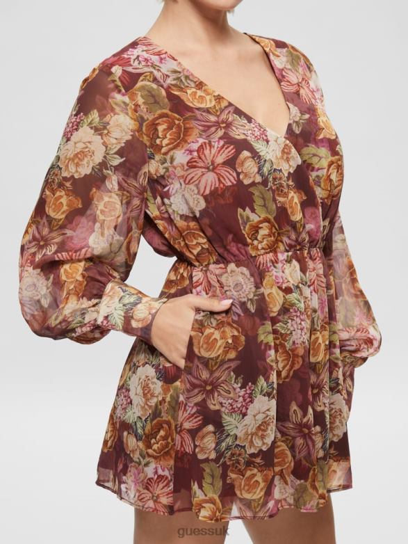 GUESS Women Eco Candis Printed Romper Digital Tapestry Print Ma Apparel V28V6766