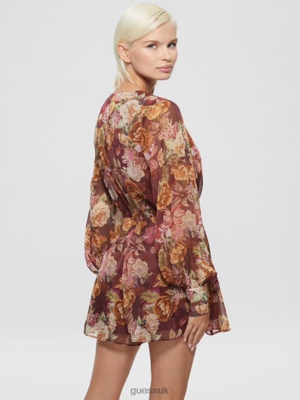 GUESS Women Eco Candis Printed Romper Digital Tapestry Print Ma Apparel V28V6766