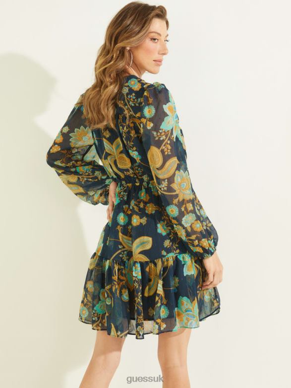 GUESS Women Eco Cassandre Dress Nature Girl Print Apparel V28V6733