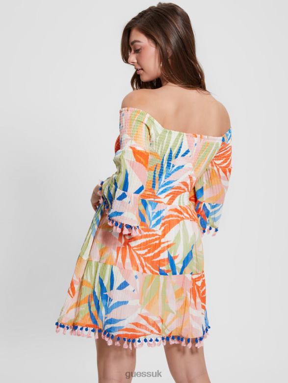 GUESS Women Eco Charlotte Off-the-Shoulder Sun Dress Havana Print Apparel V28V6342