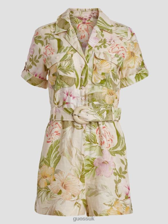 GUESS Women Eco Cindy Linen Romper Heirloom Hibiscus Apparel V28V6561