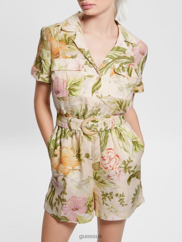 GUESS Women Eco Cindy Linen Romper Heirloom Hibiscus Apparel V28V6561